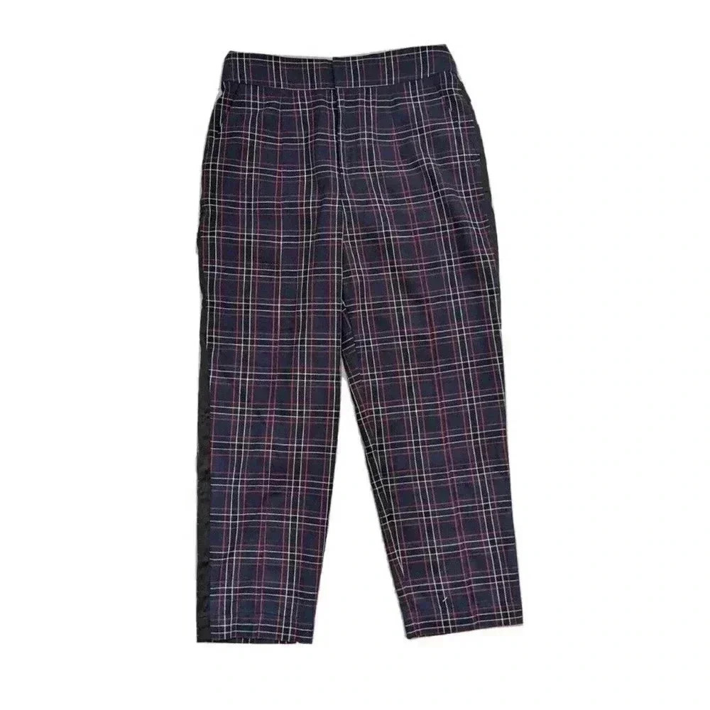 Crosby by Mollie Burch Navy Blue Plaid Check Print Pants Size Medium Stretch